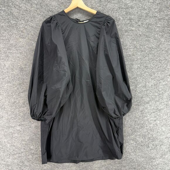 H&M Dress Women M Medium Black Shift Short Crew Neck Long Sleeve Tasseled Casual - Picture 1 of 8